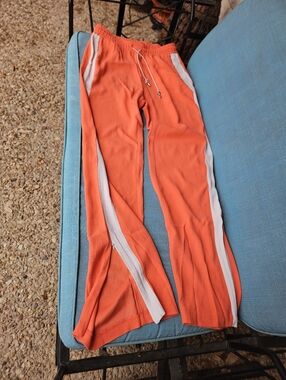 Lidia Kalita Orange Viscose Crepe Cream Striped Trousers Joggers Size 36